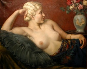 Laying Nude On Sofa by Gustav SYKORA - auction artwork with signature