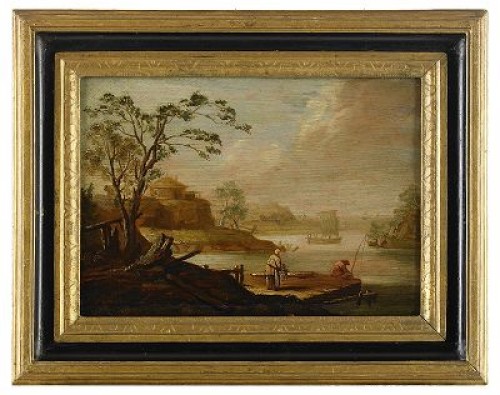 (2) Kustlandskap Med Byggnader by Johannes Franciscus CHRIST