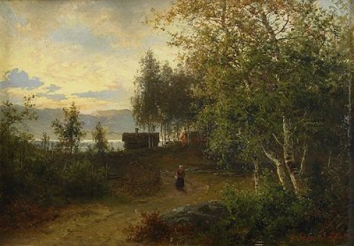 Norrländskt Kustlandskap Med Kvinna På Väg by Per Daniel HOLM