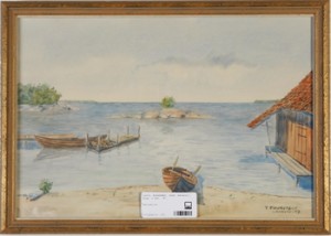 Strand Med Uppdragen Båt by Tage FOUGSTEDT - auction artwork with signature