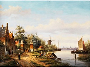 Holländische Kanallandschaft by D. De VRIES - auction artwork with signature