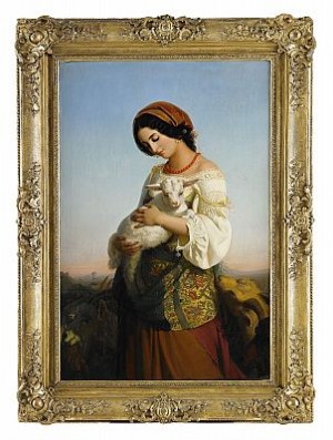 Kvinna Med Lamm by Rudolf W.a. LEHMANN - auction artwork with signature