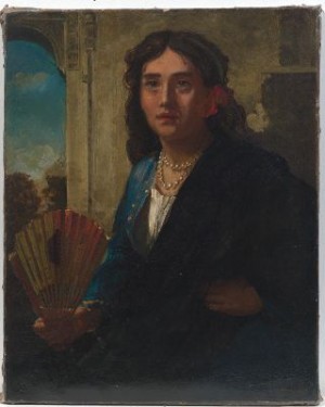 Young Woman With Pearls by John Bagnold BURGESS - auction artwork with signature
