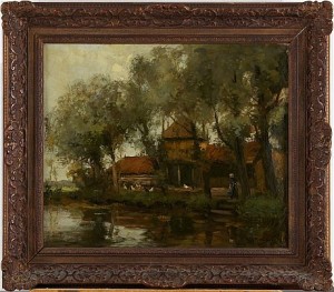 Gård Vid Flodbanken Med Höns by Willem George Frederick JANSEN