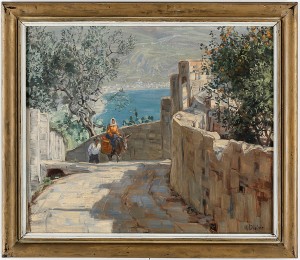 Sydländskt Landskap Med Vandrande Figurer by Hans DIETER - auction artwork with signature
