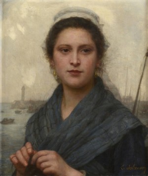 Portrait D'une Femme Devant Un Port by Eugénie Marie SALANSON - auction artwork with signature
