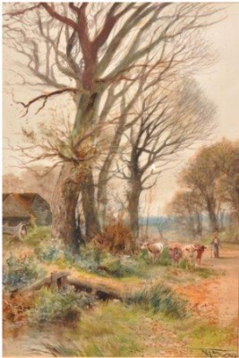 Cattle And A Drover In A Landscape by Henry Charles FOX