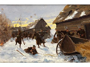 Kriegsgefecht In Einem Verschneiten Russischen Dorf by Richard KNÖTEL
