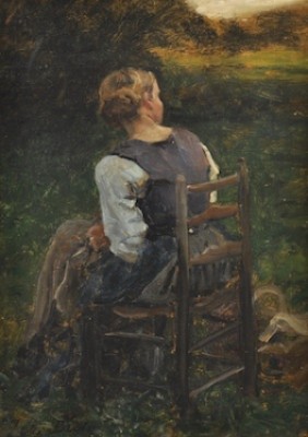 Seated Woman In A Landscape by Jules BRETON - auction artwork with signature
