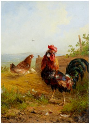 Tupp Och Höna I Landskap by August KNIP - auction artwork with signature