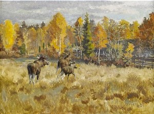 Springande älgar I Höstlandskap by Harald WIBERG