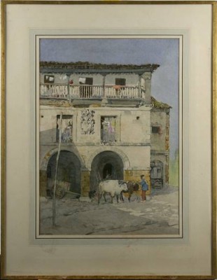 Sydländsk Stadsbild Med Figurer by James KERR-LAWSON - auction artwork with signature