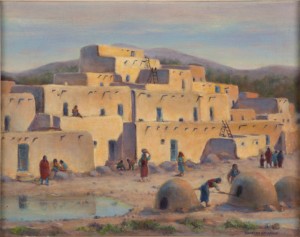 Taos Pueblo by Charles Henry DROGKAMP - auction artwork with signature
