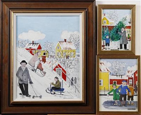 (3) På Skridskobanan, Den Bästa Granen, I Branta Backen by B PETTERSSON - auction artwork with signature