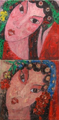 Chinese Faces by HAO LI - auction artwork with signature