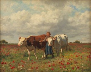 Jeune Fermiere Et Ses Vaches by Adolphe Charles MARAIS - auction artwork with signature