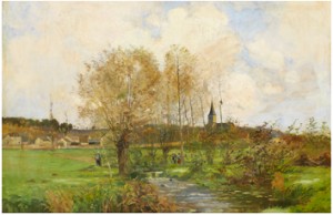 Figurer I Landskap Med å by Edmond YON