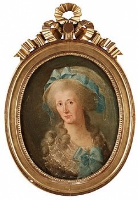 Damporträtt, Bröstbild Av Dam I Grå Klänning Med Blåa Band, Möjligen Föreställande Henriette Hertz by Elias MARTIN