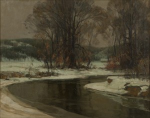 River In A Winter Landscape by Howard Vachel BROWN