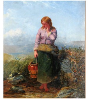 Flicka Med Krus I Landskap by James John HILL - auction artwork with signature