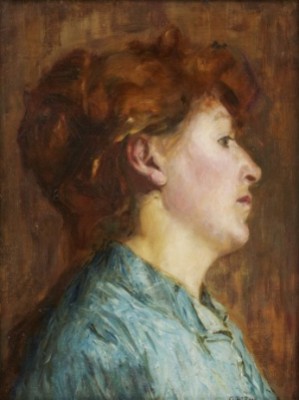 Porträtt Av Konstnärens Hustru, Sångerskan Ingrid Isaria Karola, Född Boklund (1861‑1940). by Oscar BJÖRCK