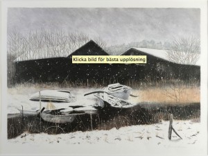 Vintermotiv Med Ekor Och Byggnader by Kaj BERNSTONE - auction artwork with signature