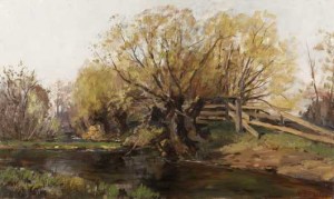Woodland Landscape With A Broken Pasture Fence By A River by William Preston PHELPS