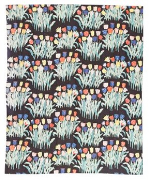 Gardiner, Sex Fodrade Våder, Tulpaner Mot Svart Botten. Linne. Firma Svenskt Tenn by Josef FRANK