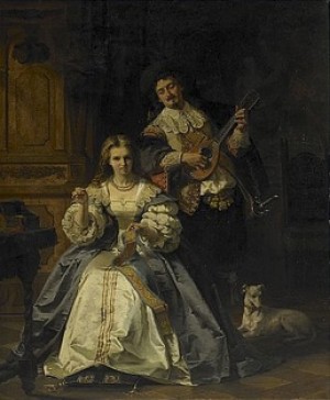Interiör Med Elegant Dam Och Musicerande Herre by Gustav Curt STEVER