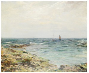 Kustlandskap Med Båtar Och Kvinna by George Ogilvy REID