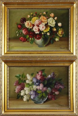Blomsterstilleben, 2st. by M KANDELL - auction artwork with signature