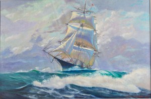 Masted Ship by Edwin Elias WITHAM - auction artwork with signature