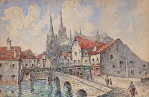 Chartres Vue De La Cathédrale Depuis Le Pont Bouju by Roger BELLIOT - auction artwork with signature