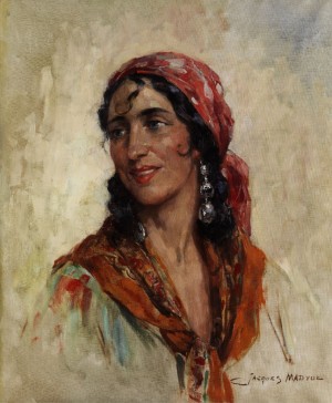 Portrait Einer Jungen, Schwarzhaarigen Frau In Zigeunertracht by Jacques MADYOL - auction artwork with signature