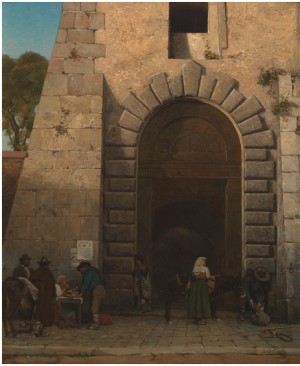 Italian Figures In A Portico by Edmond LEBEL
