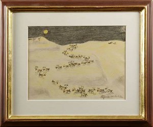 Fyra Vargar River En Renflock I Månljus by Nils Nilsson (Sami Artist) SKUM