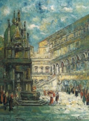 Venetian Courtyard by Ermenegildo AGAZZI - auction artwork with signature