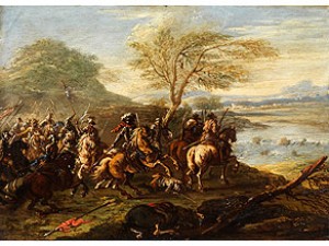 Reitertrupp Vor Einem Flussufer by Francesco SIMONINI - auction artwork with signature