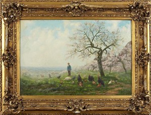 Mandelträd Med Vallpojke Och Kalkoner by D MORELL