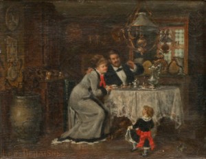 Interiör Med Familj by Leon B. DEHAISNE - auction artwork with signature