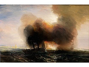 Marinebild Mit Rauchendem Raddampfer by Jean Antoine Théodore GUDIN