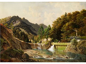 Gebirgslandschaft Mit Grosser Bachschleuse by Michael LUEGER - auction artwork with signature