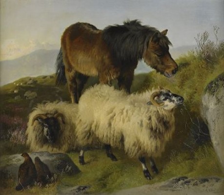Landskap Med Får,häst Och Fåglar by George William HORLOR
