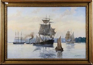 A Summer Night In Stockholm Harbour Ca 1870 by Barry MASON