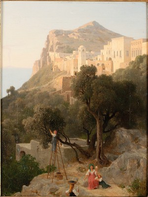 Vy Mot Monte Tiberio, Capri, Vesuvius I Bakgrunden by Alfred De CURZON