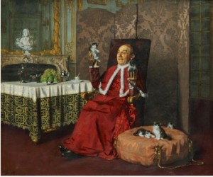 Kardinal Med Kattor by Maurice JORON - auction artwork with signature