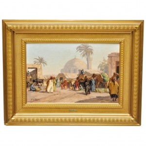 Orientaliskt Motiv, Troligtvis Kairo. Marknadsplats Med Folkliv Och Moské I Bakgrunden by Georg MACCO