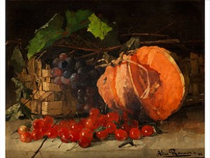 Stilleben Mit Kürbis, Traubenkorb Und Kirschen by Alice RONNER