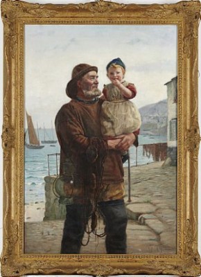 Fiskare Med Dottern I Famnen by Alfred ARMITAGE