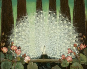White Peacock And Lotus by Jessie Arms BOTKE